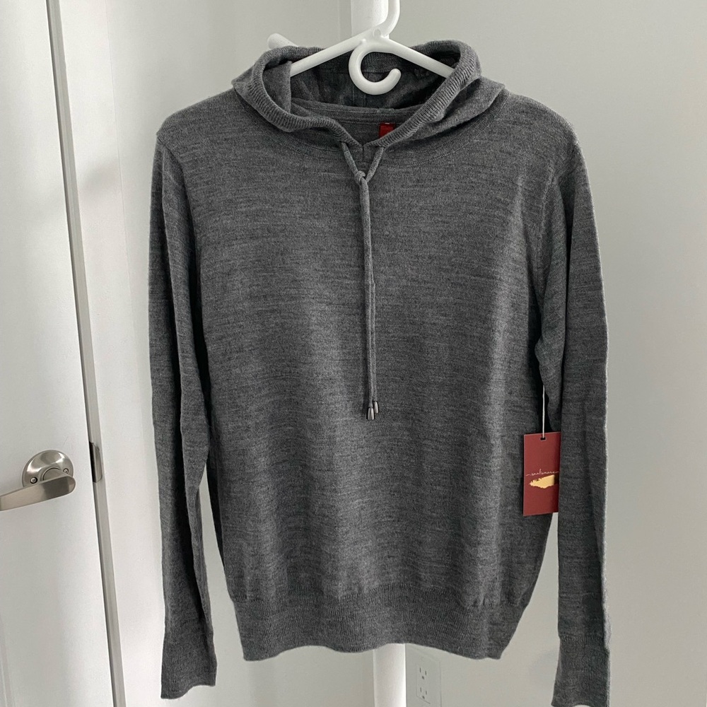 Charcoal Gray Hooded Sweater with Long Sleeves and Soft Knit Fabric